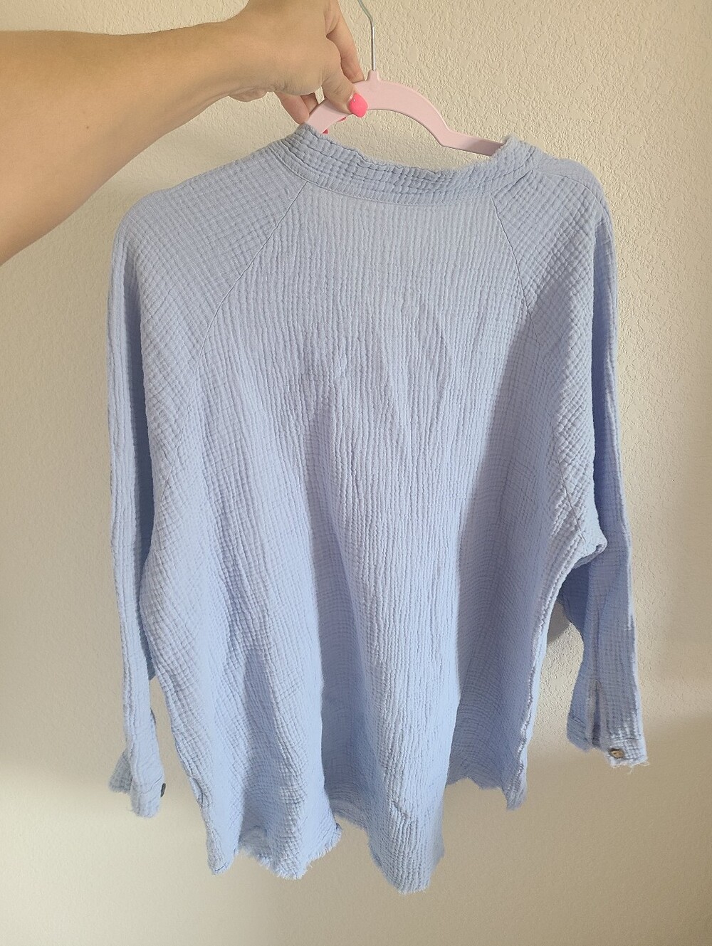 Light Blue Gauze Button-Front Oversized Shirt - Picture 4 of 5